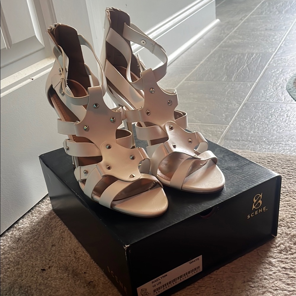 Scene Weaver Women's White Strappy Heels